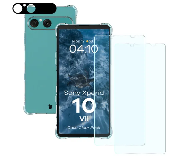 Bizon elastyczne etui + 2x szkło hartowane + szkło na aparat Clear Pack do Sony Xperia 10 VII