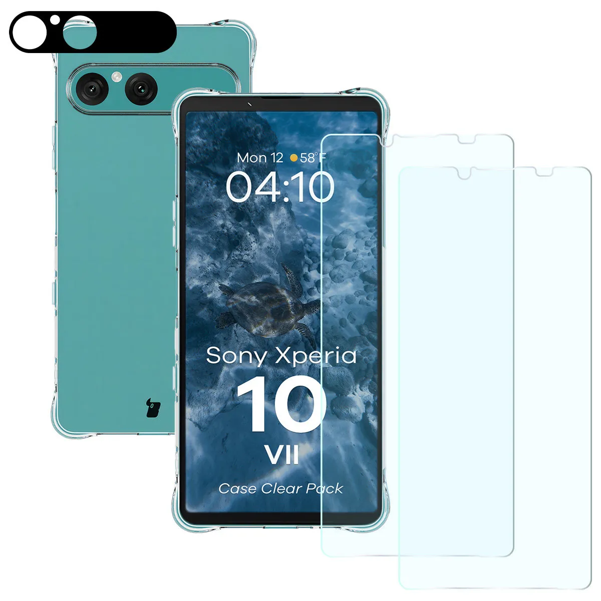 Etui Bizon elastyczne etui + 2x szkło hartowane + szkło na aparat Clear Pack do Sony Xperia 10 VII