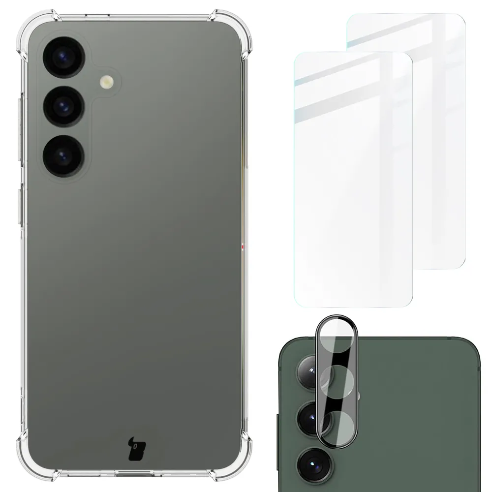 Etui Bizon elastyczne etui + 2x szkło hartowane + szkło na aparat Clear Pack do Samsung Galaxy S24