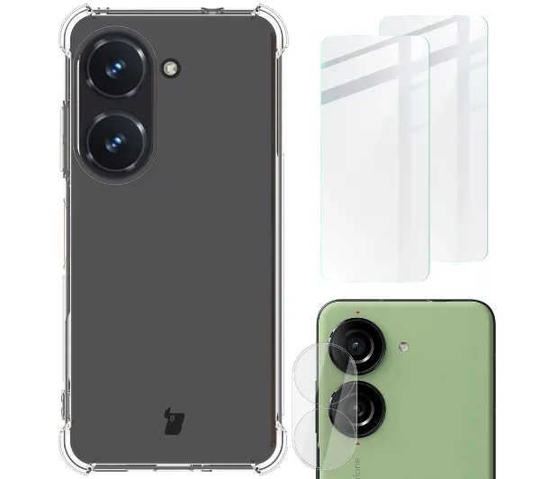 Bizon elastyczne etui + 2x szkło hartowane + szkło na aparat Clear Pack do Asus Zenfone 10
