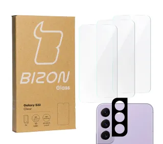 Bizon 3x Szkło hartowane + szybka na aparat Glass Clear Pack do Samsung Galaxy S22