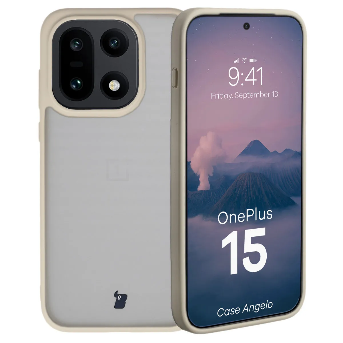 Etui Bizon Angelo do OnePlus 15 Półprzeźroczysty z beżową ramką