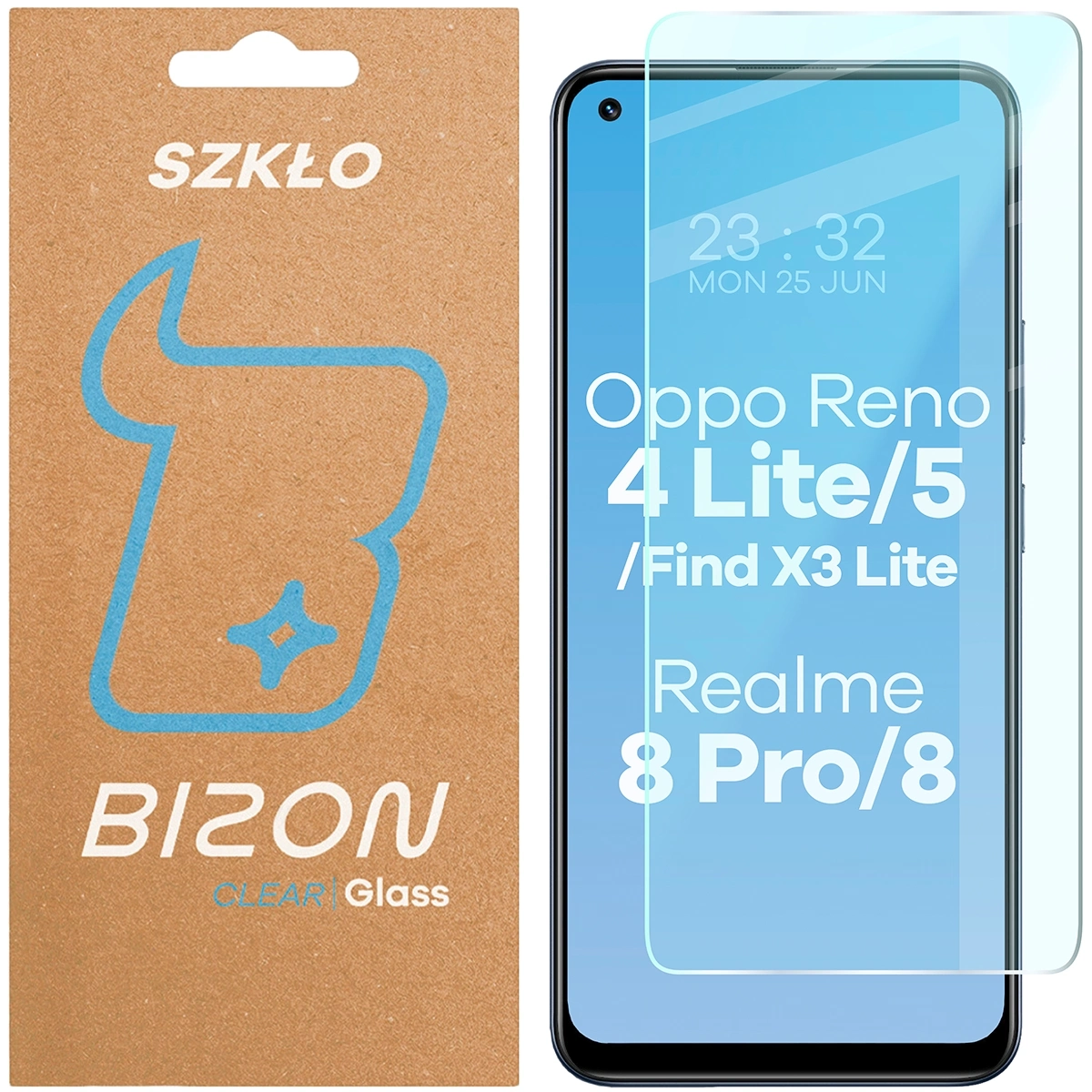 Szkło hartowane Bizon Clear do Oppo Reno 4 Lite / Reno 5 / Find X3 Lite / Realme 8 / 8 Pro