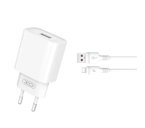 XO CE02D USB-A 18W Biały + Kabel USB-A do USB-C