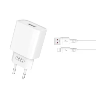 Ładowarka sieciowa XO CE02D USB-A 18W Biały + Kabel USB-A do USB-C