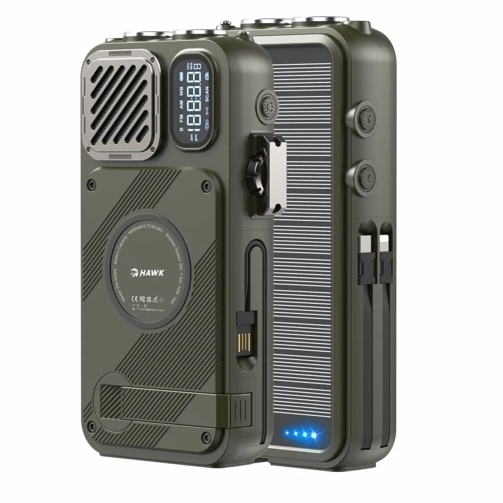 Radioodbiornik Hawk R40 Na korbkę, Solarne, Latarka, Radio FM Bluetooth Zielony