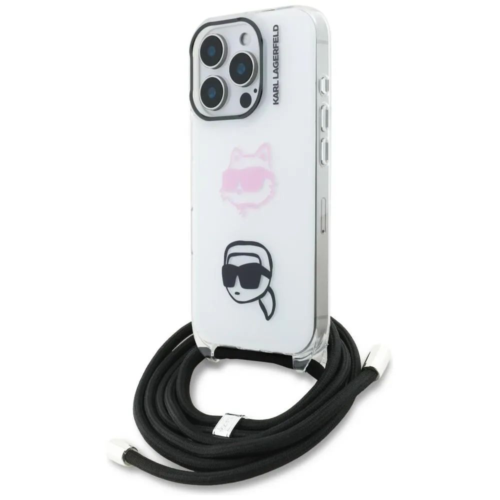 Etui Karl Lagerfeld IML Crossbody Karl&Choupette Head do iPhone 16 Pro Biały