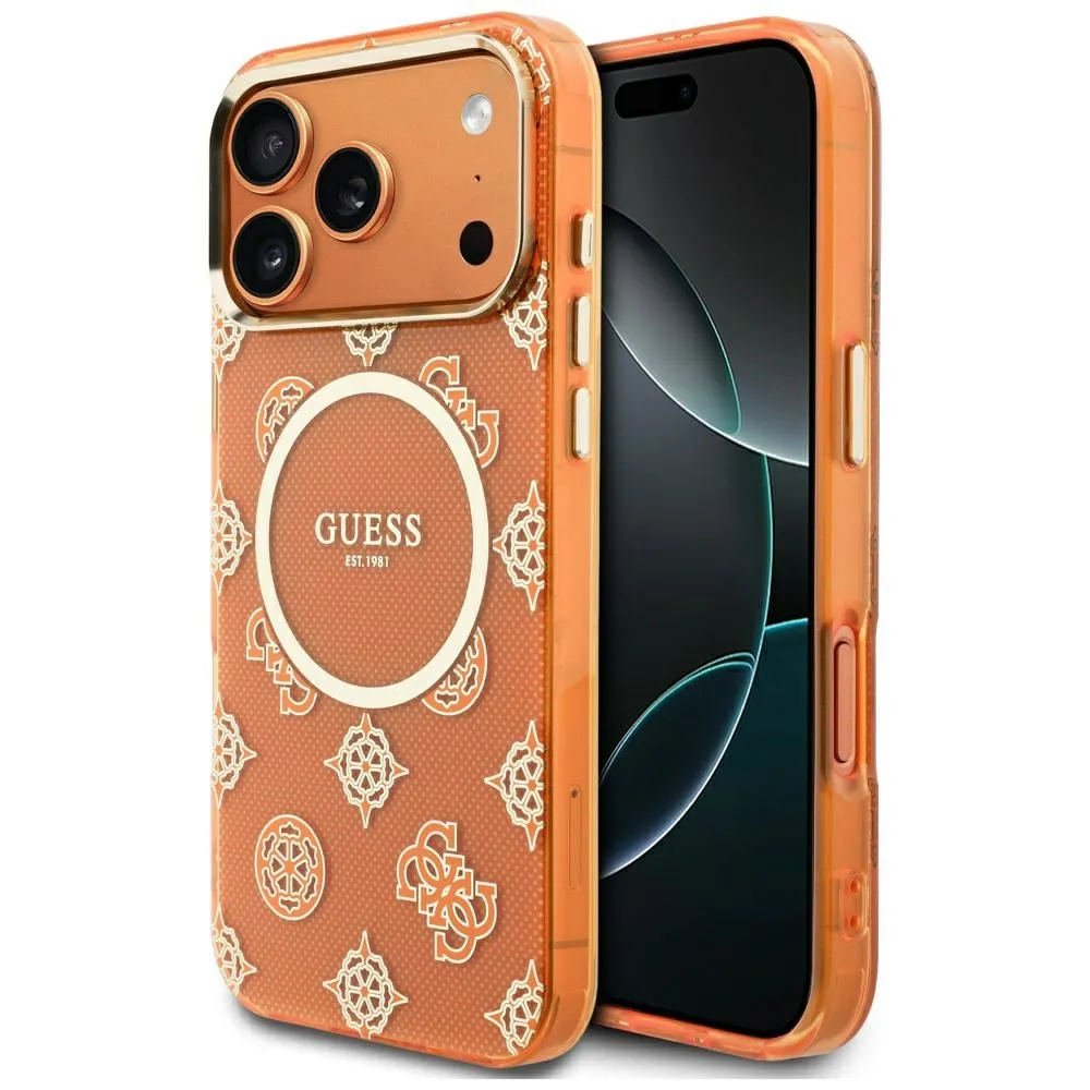 Etui Guess IML Peony Dot MagSafe do iPhone 17 Pro Max Pomarańczowy