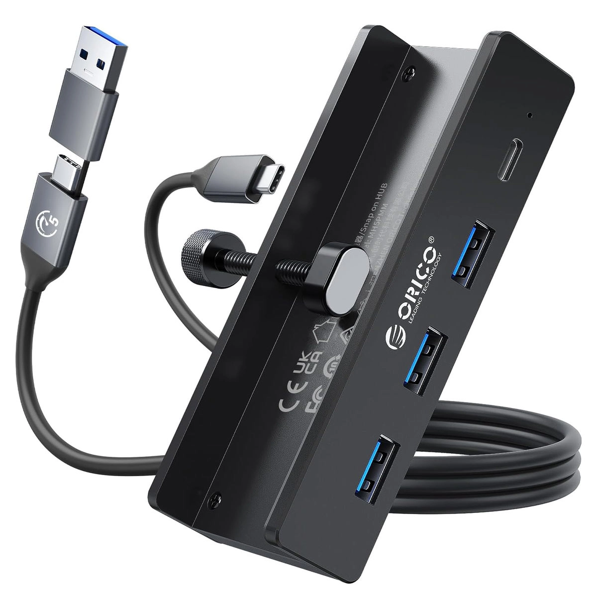 Hub USB Orico Aktywny MH4PC-10-BK-BP USB-C 5Gbps, 15W, przykręcany, 3x USB-A, USB-C Czarny