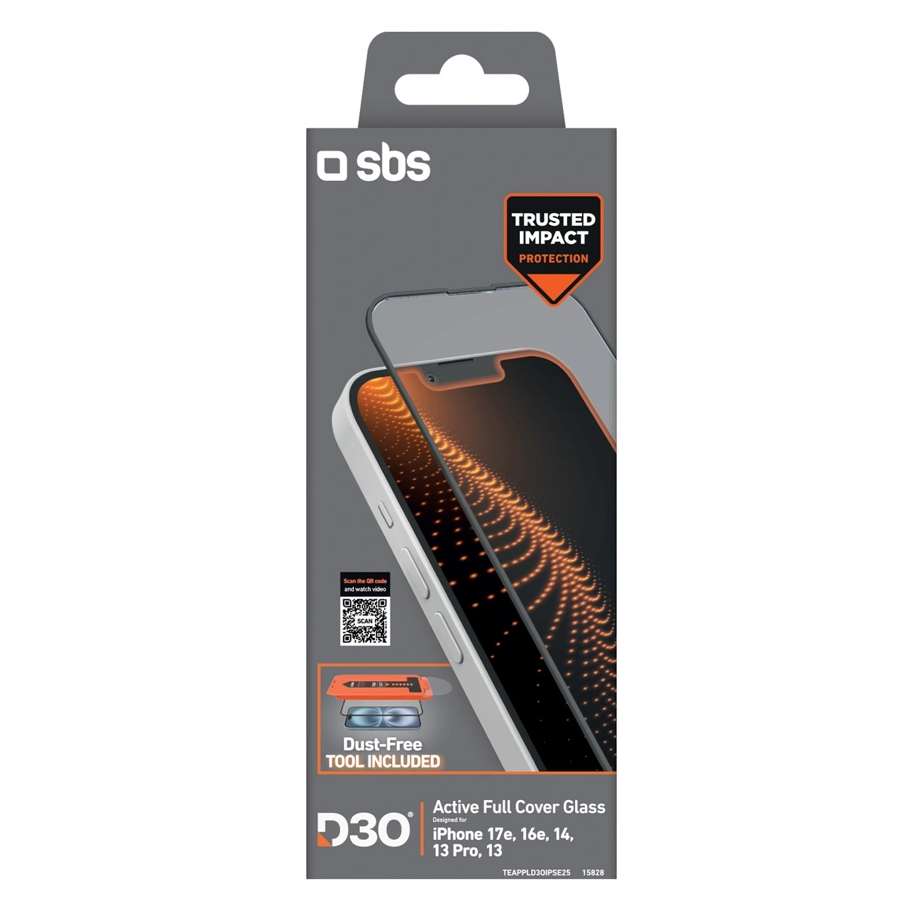Szkło hartowane SBS D3O na iPhone 13/13 Pro/14/16e/17e z aplikatorem