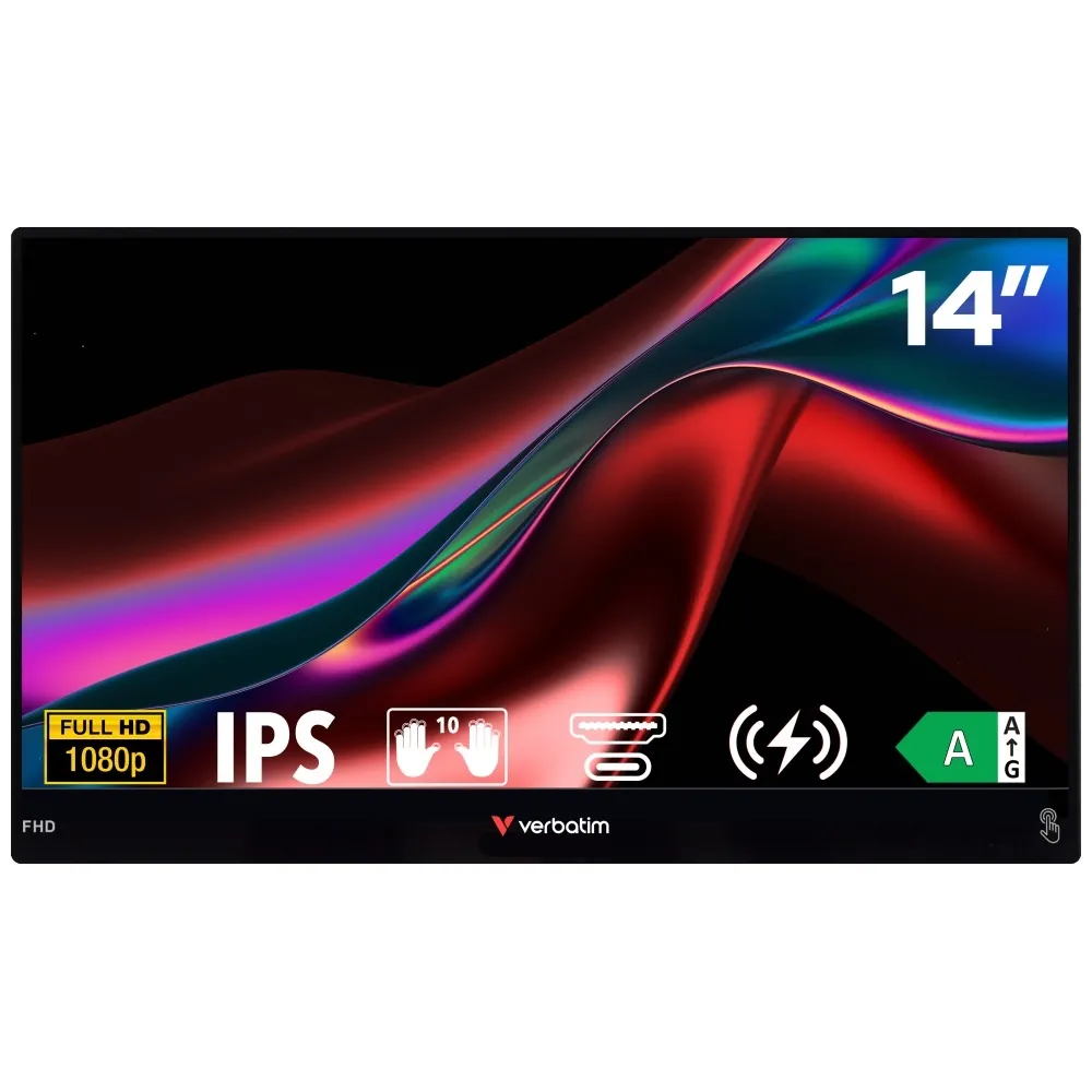Monitor Verbatim 32236/32088 Verbatim 14" FHD Touch Monitor Light with Wireless Power Supply Przenośny Dotykowy