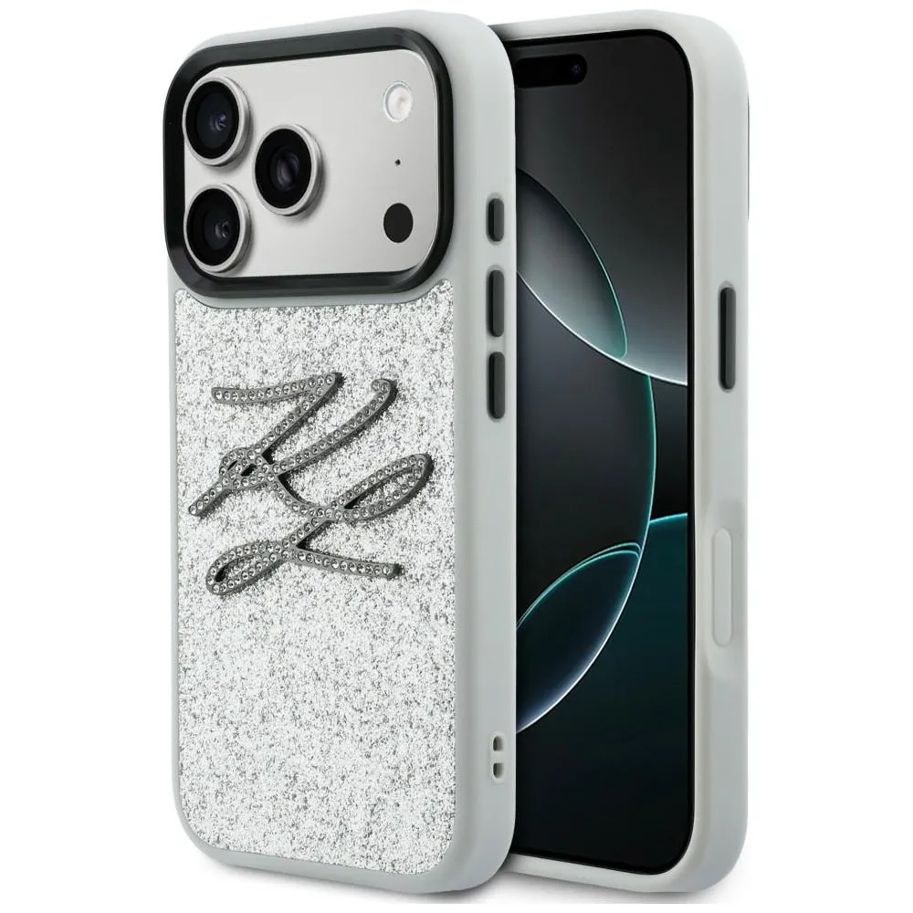 Etui Karl Lagerfeld IML Glitter KL Diamond Logo do iPhone 17 Pro Srebrny