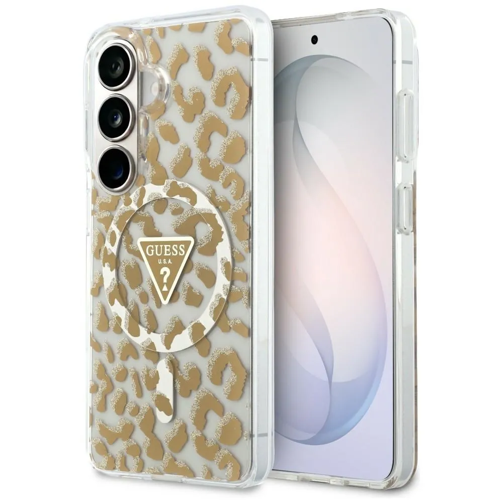 Etui Guess IML Leopard Print Triangle MagSafe do Galaxy S26 Brązowy