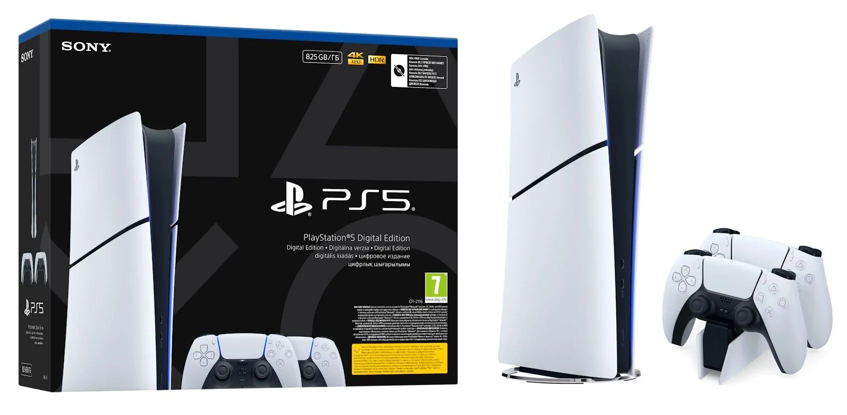 Konsola Sony PlayStation 5 Digital Slim E Chassis (PS5) 825GB Dodatkowy Pad Bundle +  Stacja Ładowania DualSense