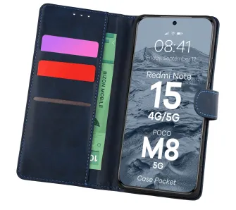 Etui Bizon Case Pocket do Xiaomi Redmi Note 15 / POCO M8 5G Granatowy
