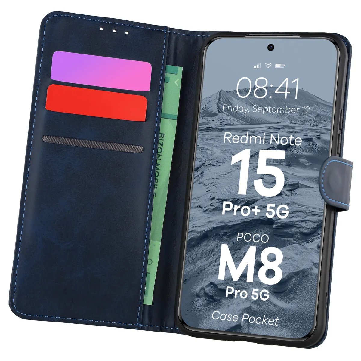 Etui Bizon Case Pocket do Xiaomi Redmi Note 15 Pro Plus 5G/POCO M8 Pro 5G Granatowy