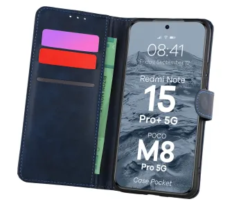 Etui Bizon Case Pocket do Xiaomi Redmi Note 15 Pro Plus 5G/POCO M8 Pro 5G Granatowy