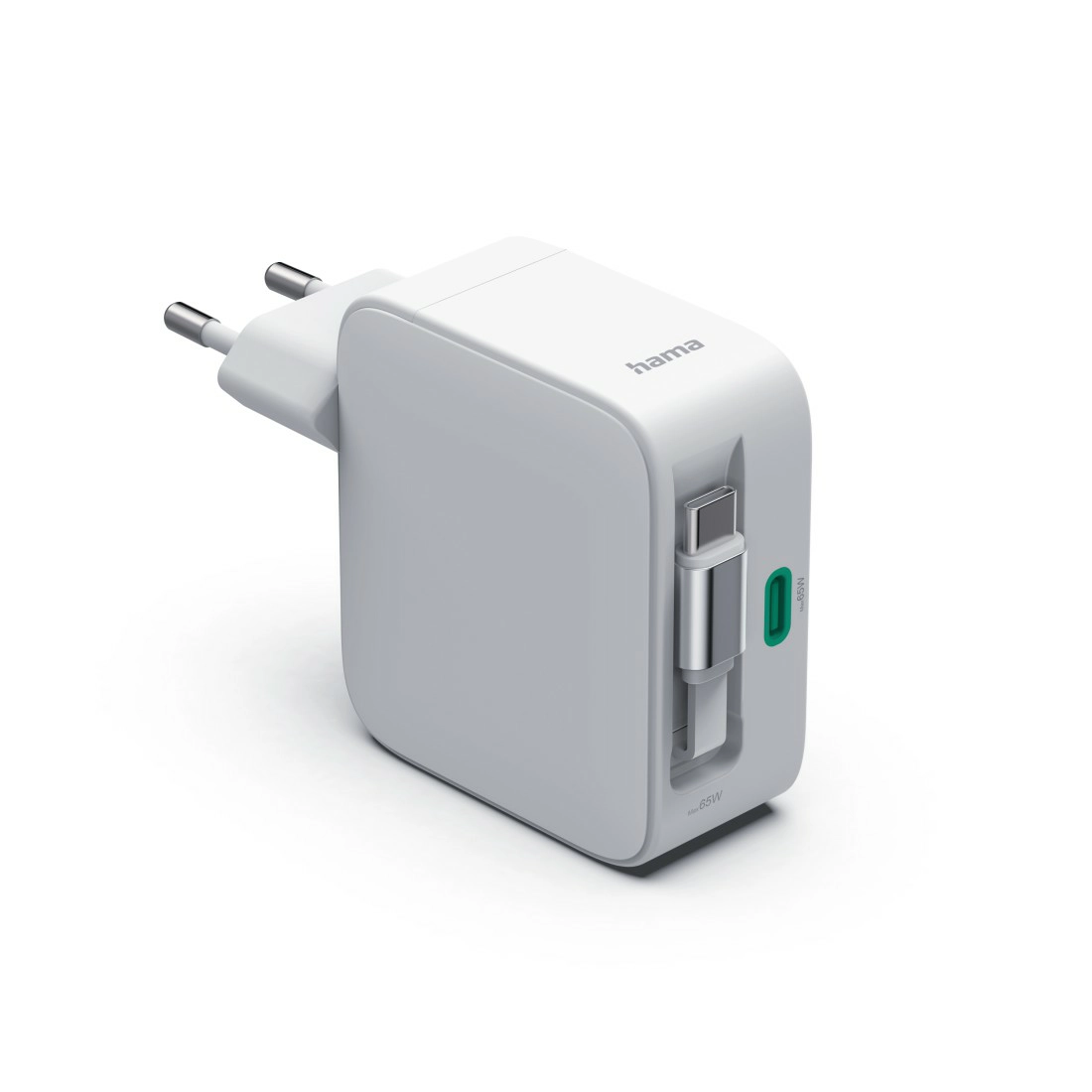 Ładowarka sieciowa Hama GaN USB-C Kabel Zwijany 65W Biały