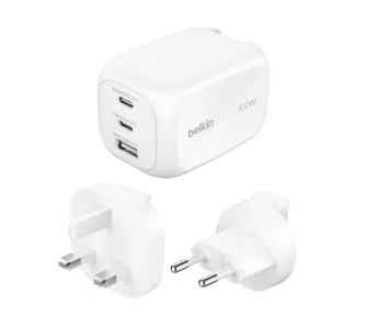 Ładowarka sieciowa Belkin BoostCharge Pro WCH016HQWH GaN, 2x USB-C USB-A 100W Biały