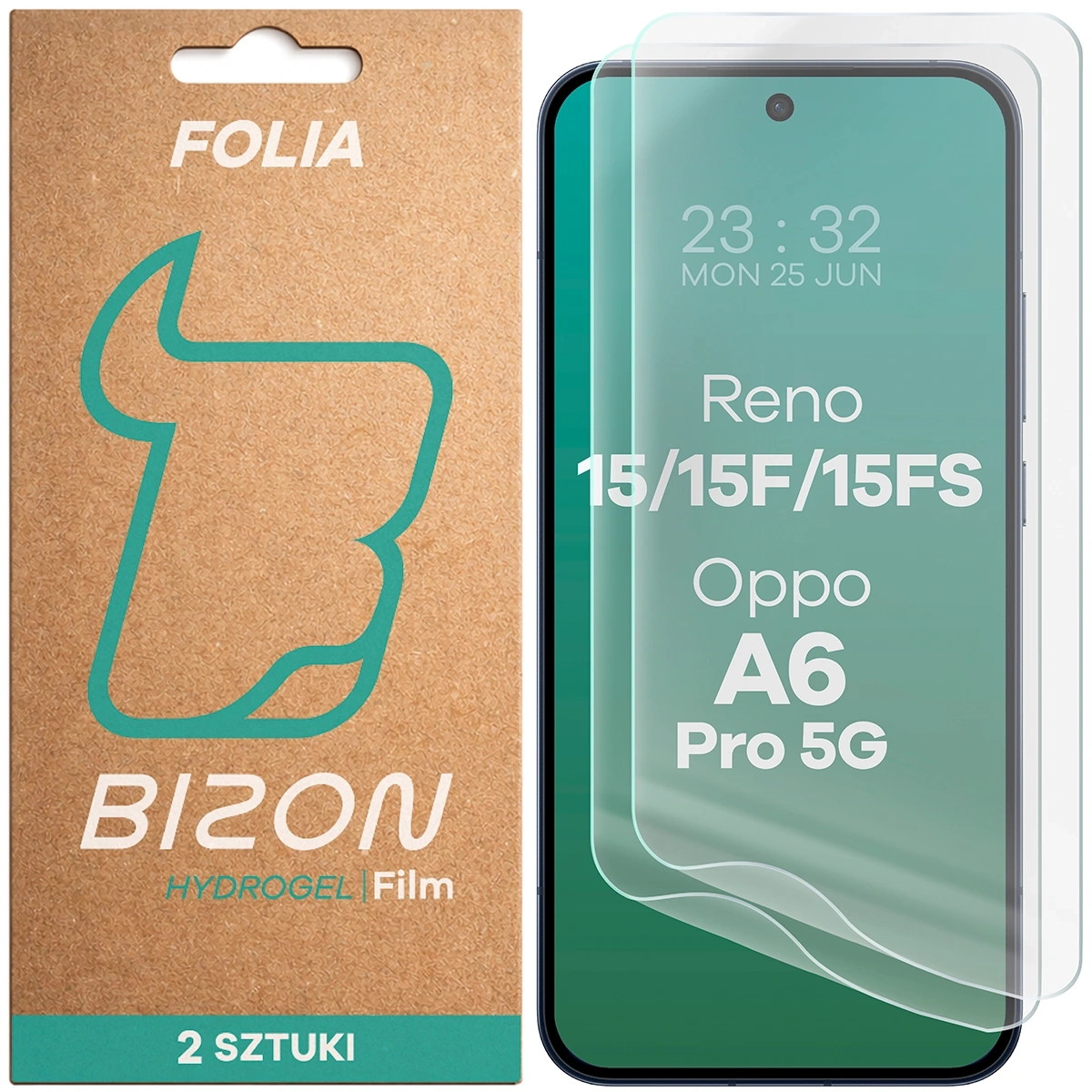 Folia hydrożelowa Bizon na ekran Film Hydrogel Front Duo do Oppo Reno 15 / 15 F / 15 FS / A6 Pro 5G 2 sztuki