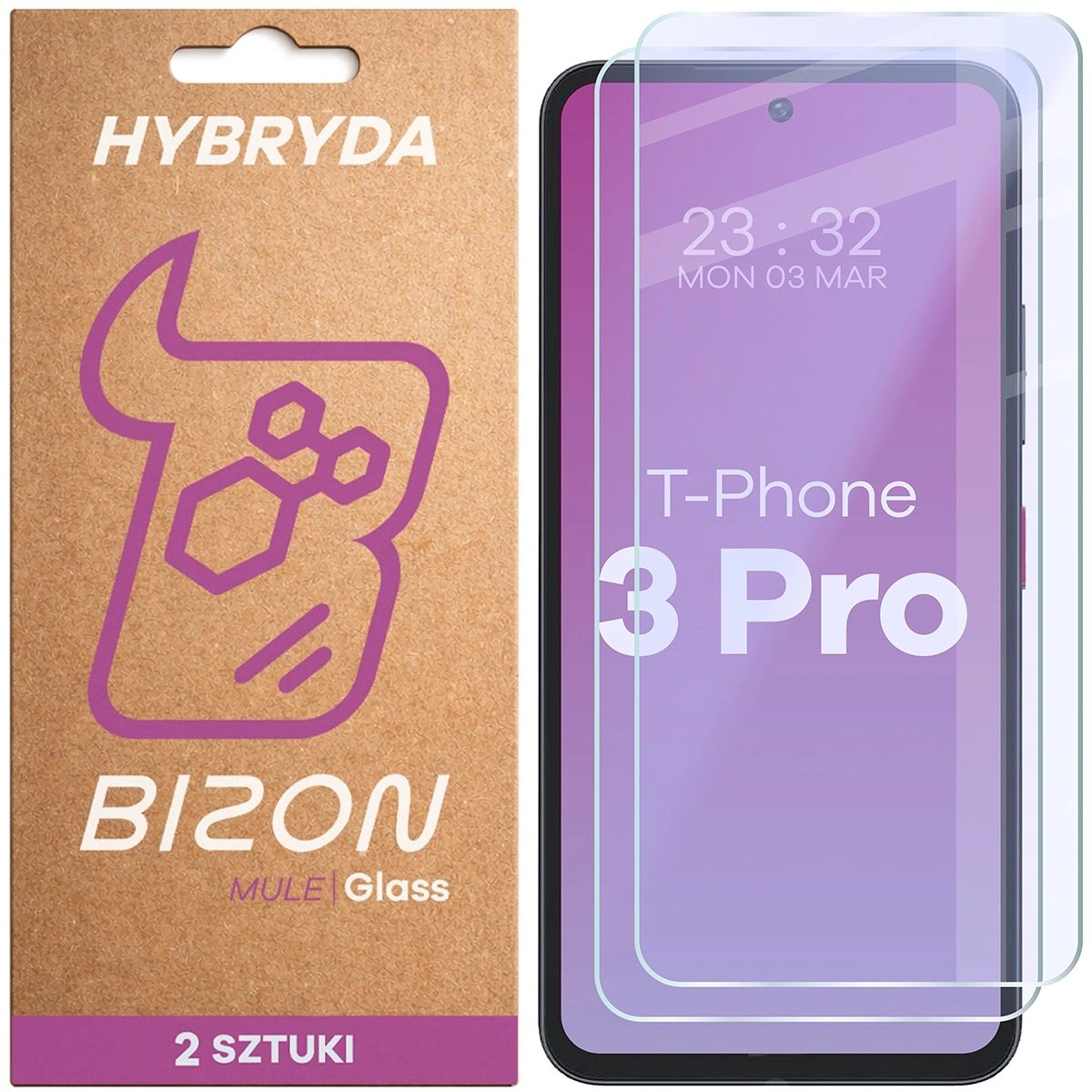 Szkło hybrydowe Bizon elastyczne Glass Mule Duo do T Phone 3 Pro 2 sztuki