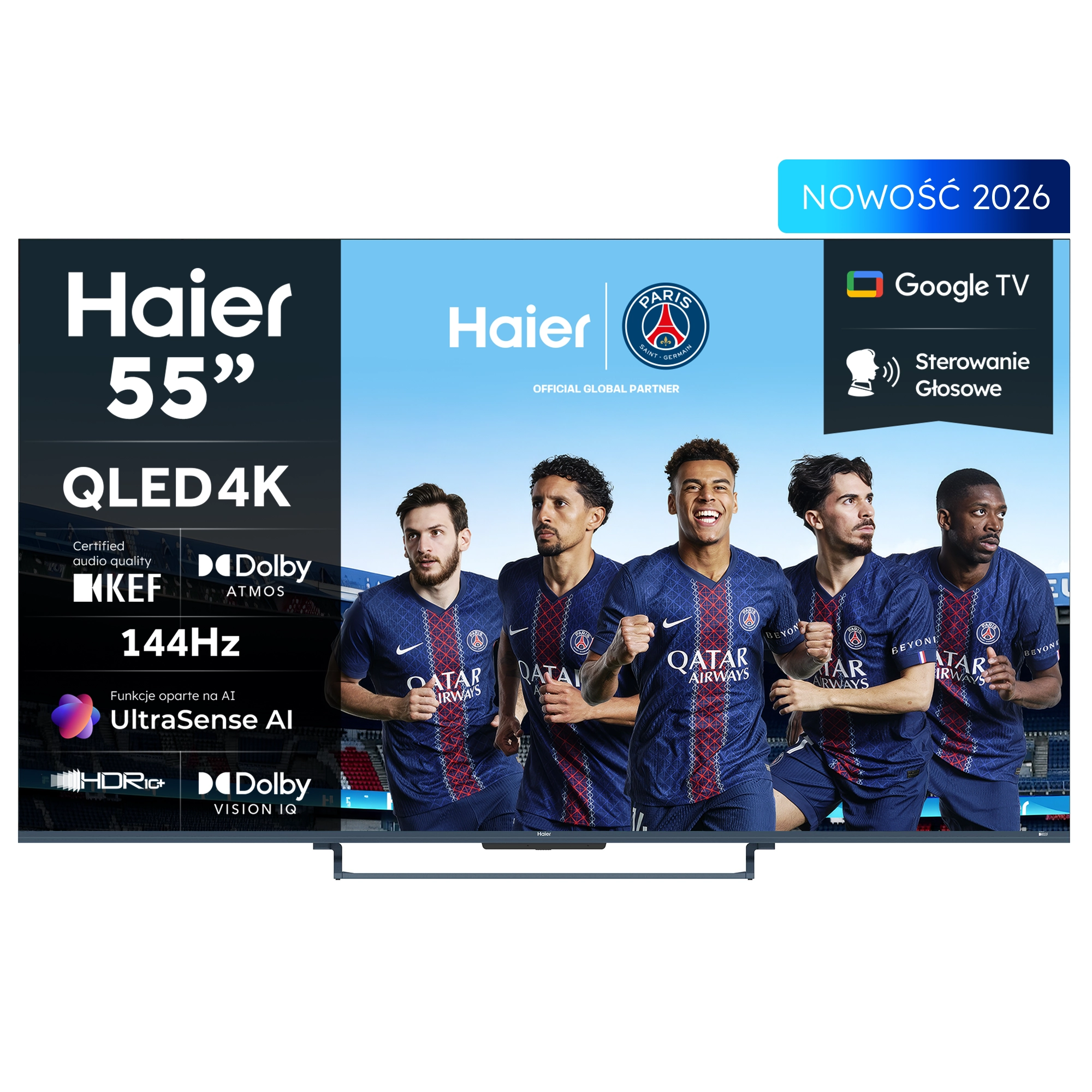 Telewizor Haier H55S90GUX 55" QLED 4K 144 Hz GoogleTV Funkcje AI Dolby Vision Dolby Atmos HDMI 2.1 DVB-T2