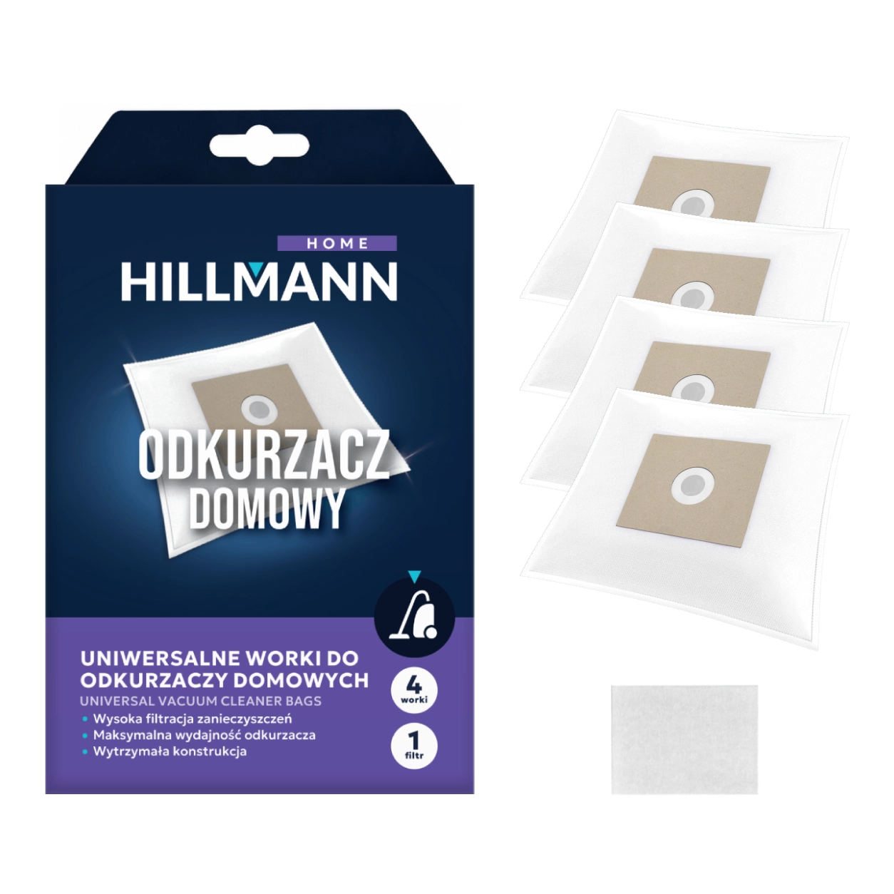 Worki do odkurzacza HILLMANN WO001 4 szt +1 filtr uniwersalne