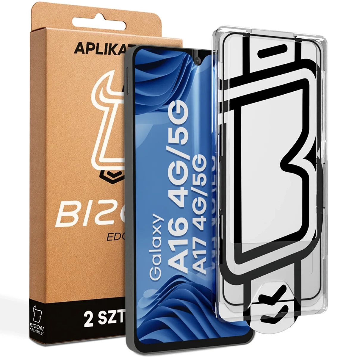 Szkło hartowane Bizon z ramką montażową Glass Aplikator Edge do Galaxy A16 / A17  2 zestawy
