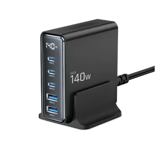 Stacja ładująca Tech-Protect DC140W-GAN 5 biurkowa 2x USB-A 3x USB-C 140W Czarny
