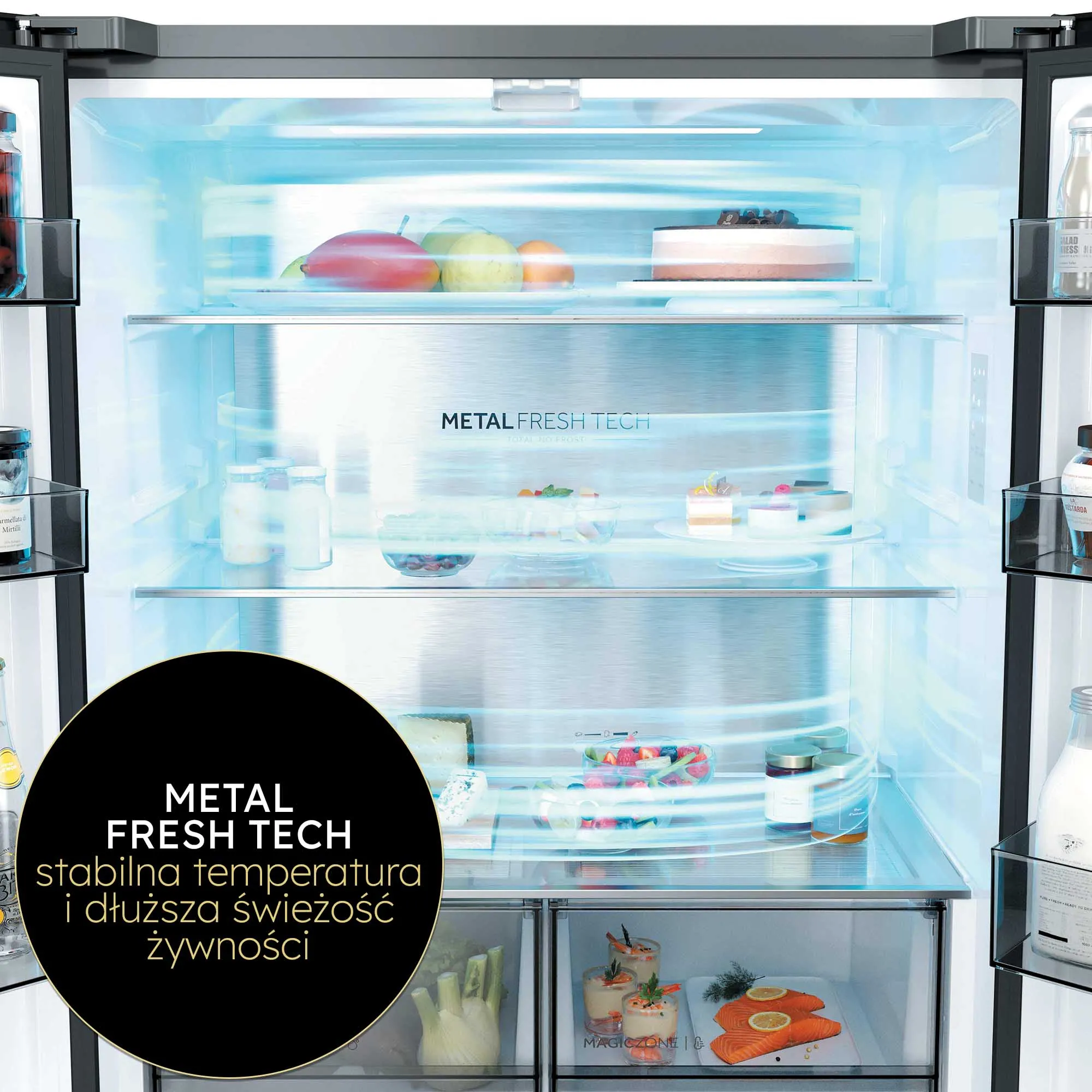 Wnętrze chłodziarki Haier Horizon HCR58S18DNMB