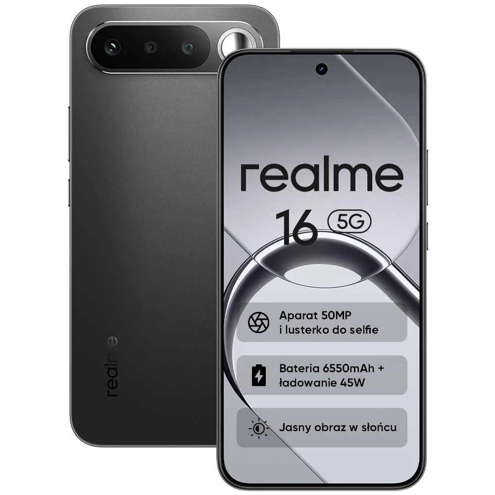 Smartfon realme 16 5G 8/256GB Funkcje AI 6,57" 120Hz 50Mpix Czarny