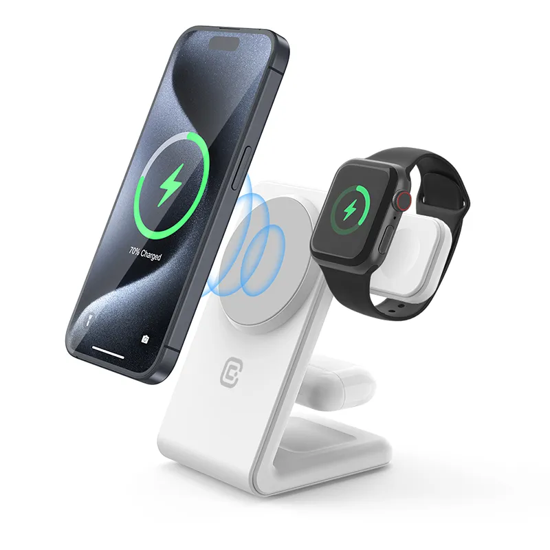 Ładowarka indukcyjna Crong MagSpot Pivot Stand 3w1 do iPhone, Apple Watch i AirPods Biały