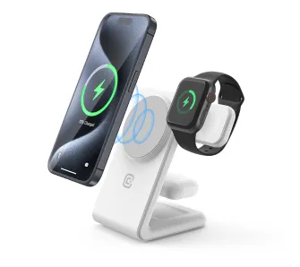 Ładowarka indukcyjna Crong MagSpot Pivot Stand 3w1 do iPhone, Apple Watch i AirPods Biały