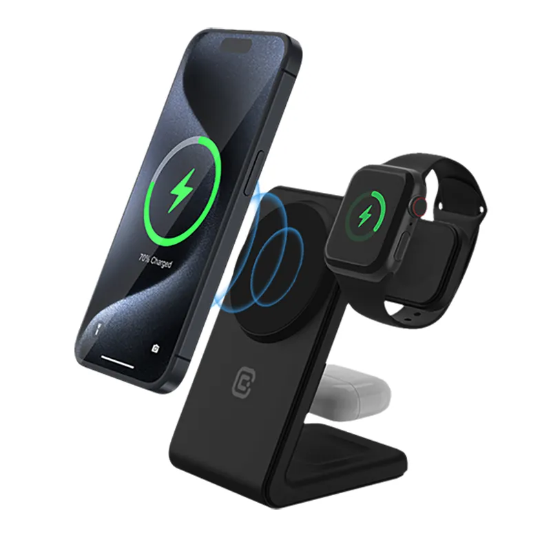 Ładowarka indukcyjna Crong MagSpot Pivot Stand 3w1 do iPhone, Apple Watch i AirPods Czarny