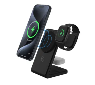 Ładowarka indukcyjna Crong MagSpot Pivot Stand 3w1 do iPhone, Apple Watch i AirPods Czarny