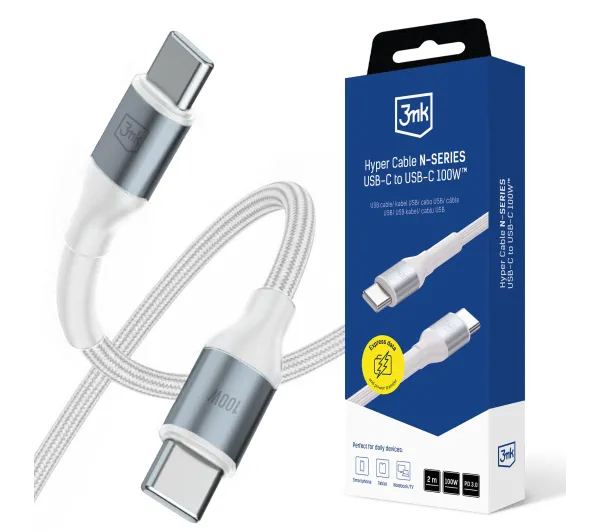 Kabel 3MK Hyper Cable N-series Usb-c do Usb-c 2m 20V/5A 100W Biały