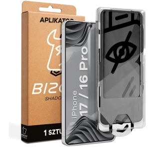 Szkło hartowane Bizon prywatyzujące z ramką montażową Glass Aplikator Shadow do iPhone 16 Pro / 17 1 zestaw