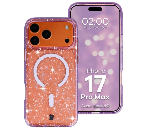 Bizon Case SparklO do iPhone 17 Pro Max Przezroczysto-Fioletowe Z Brokatem