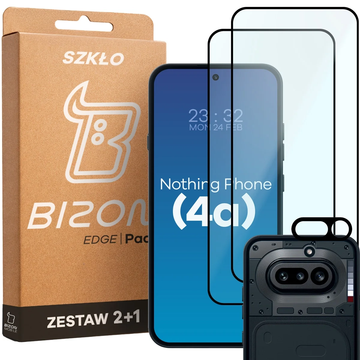 Zestaw ochronny Bizon 2x Szkło + szybka na aparat Glass Edge Pack do Nothing Phone 4a