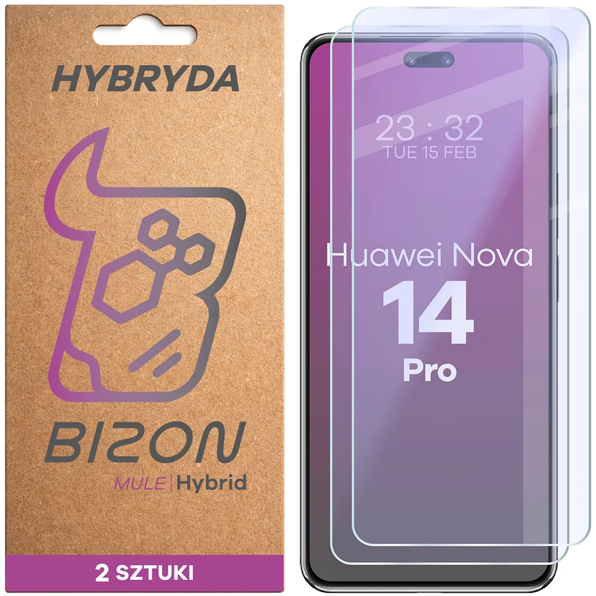Szkło hybrydowe Bizon elastyczne Hybrid Mule Duo do Huawei nova 14 Pro 2 sztuki