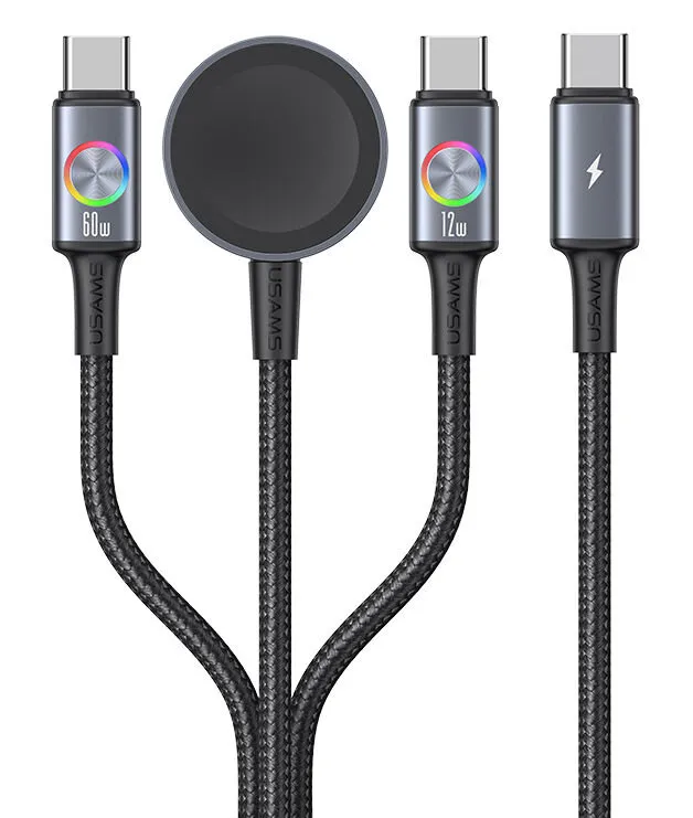 Kabel USAMS USB-C - USB-C/USB-C/MagSafe Huan Series SJ754 72W Szary