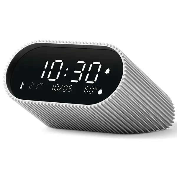 Budzik Lexon Ray Clock Raw Alu LR155RA3 z czujnikiem temperatury i wilgotności Aluminiowy
