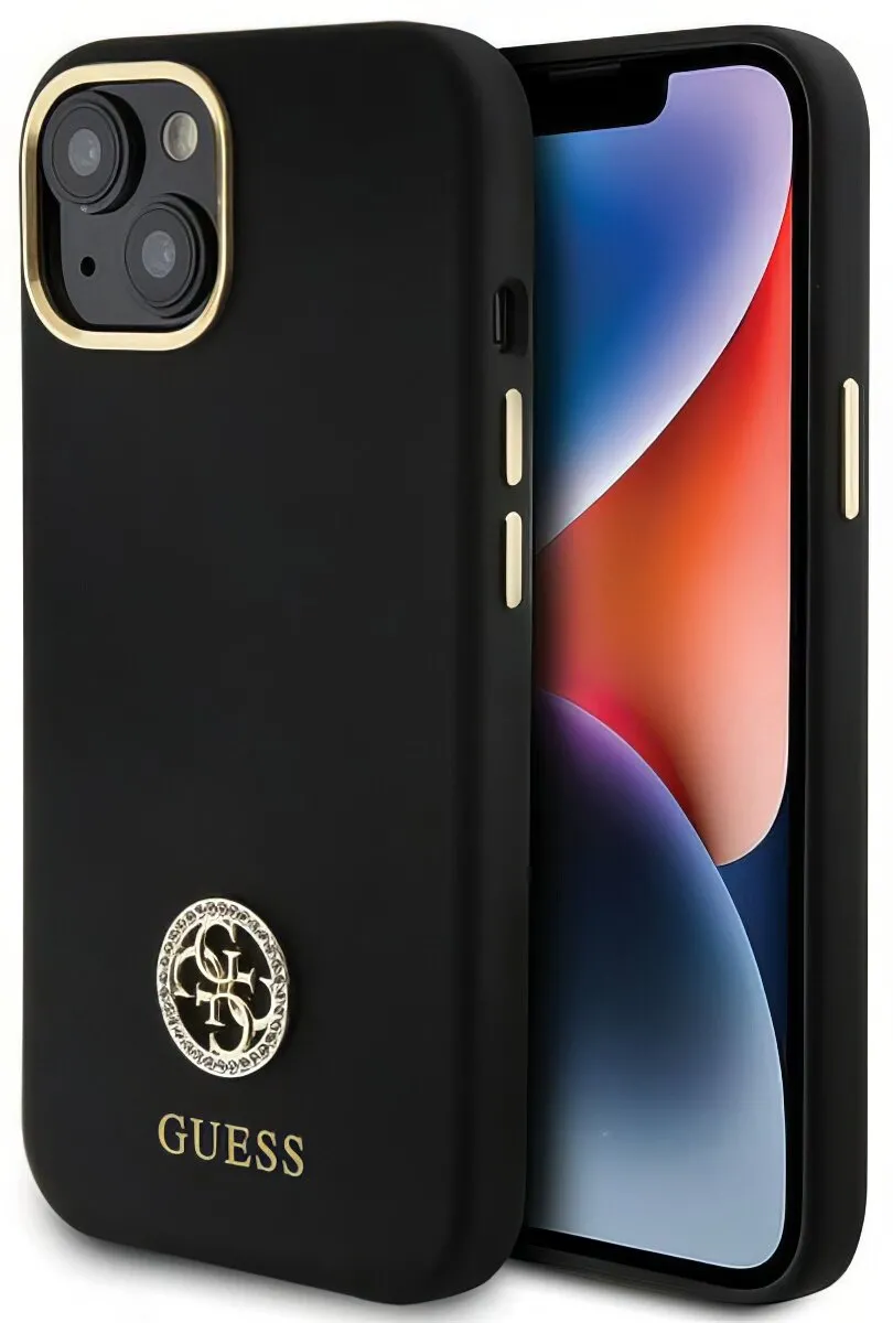 Etui Guess Hardcase Silicone Logo Strass 4G do iPhone 14 / 15 Czarny