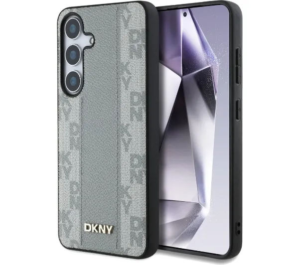 DKNY Leather Checkered Pattern MagSafe do Galaxy S25 Szary