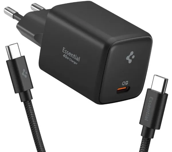 Ładowarka sieciowa Spigen Essential 45W Usb-c kabel Usb-c/usb-c czarny