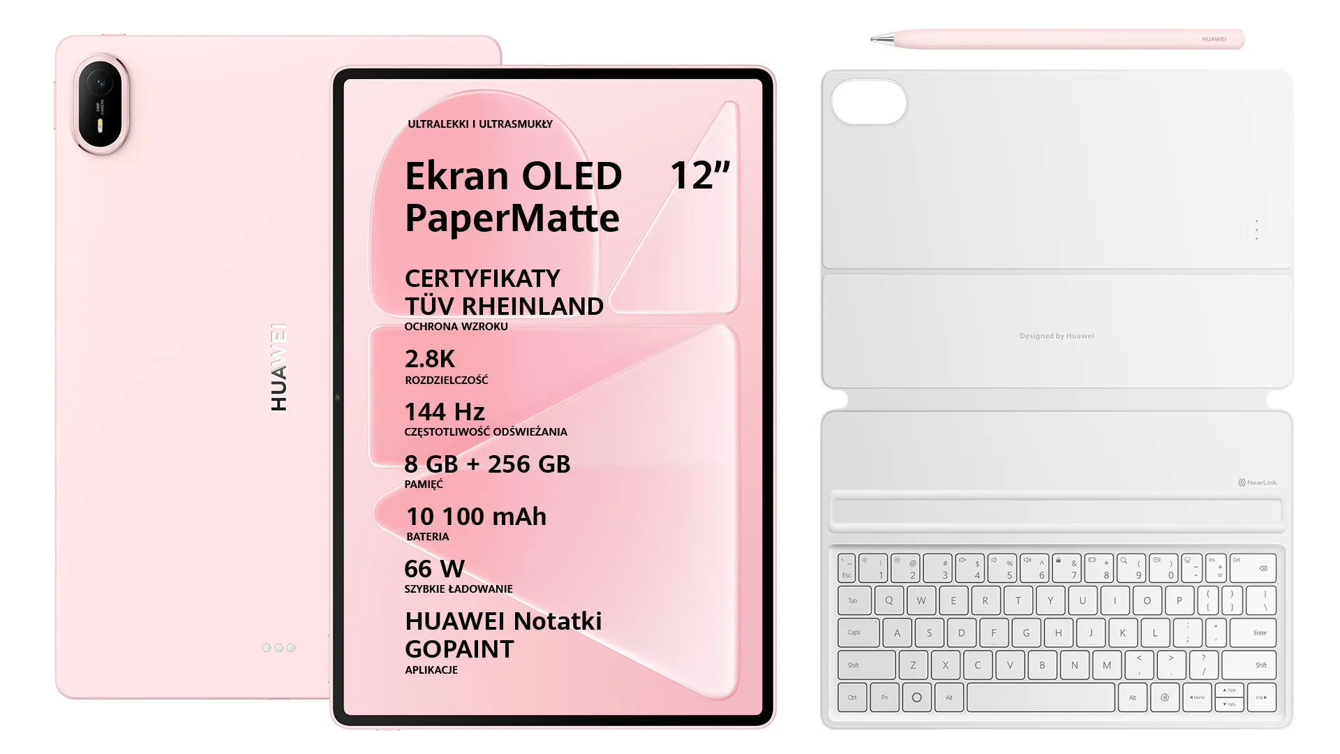 Tablet Huawei MatePad Air 12" 8/256GB Wi-Fi Różowy + Klawiatura + Rysik M-Pencil Pro