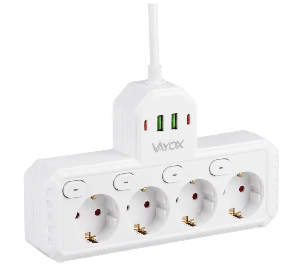 Vayox VA0469W-2 2x USB-A 2x USB-C 4 gniazda 2m Biały