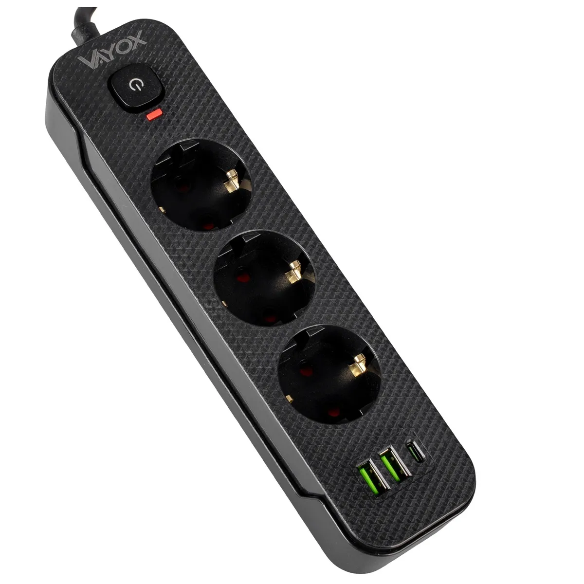 Listwa Vayox VA0467B-3 2x USB-A 1x USB-C 3 gniazda 3m Czarny