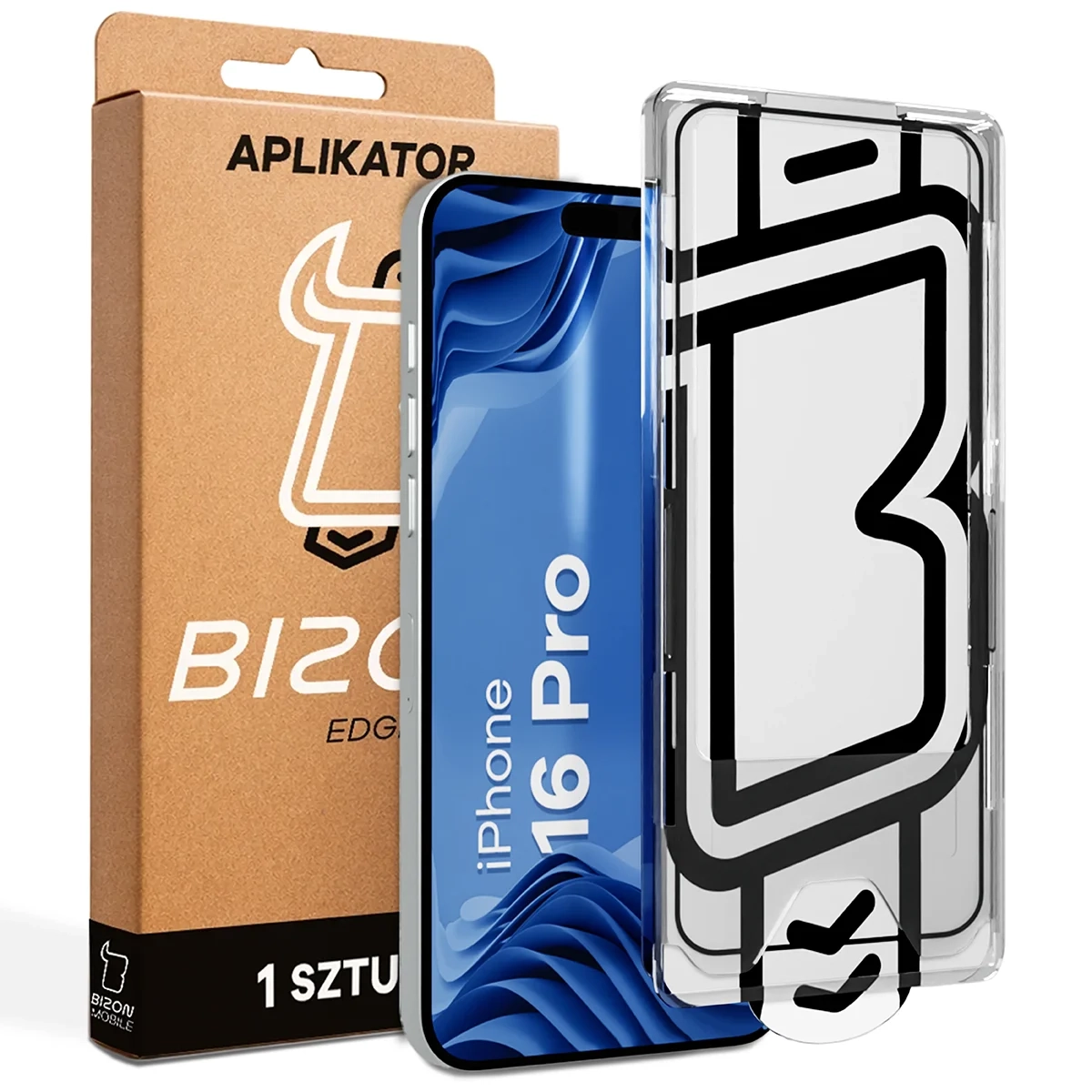 Folia hydrożelowa Bizon z ramką montażową Glass Aplikator Edge do iPhone 16 Pro