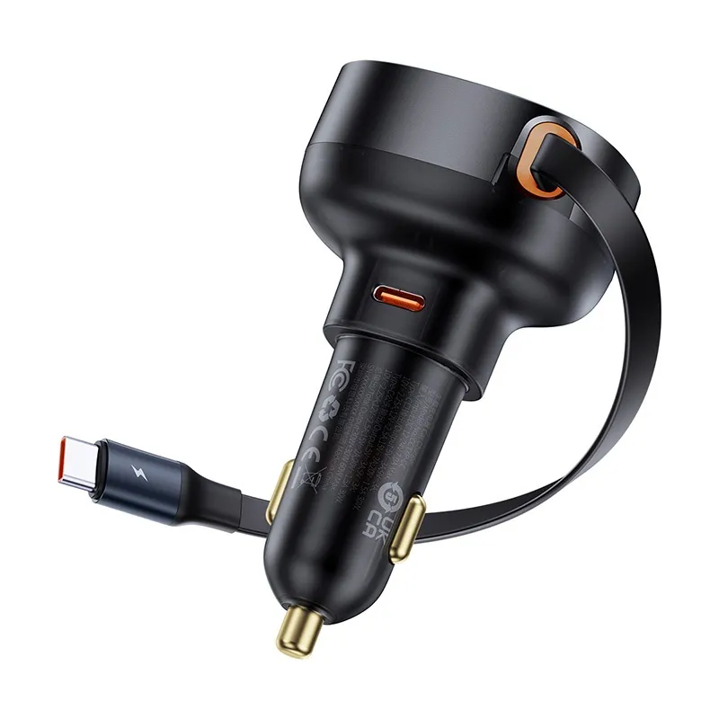 Ładowarka samochodowa Baseus Enjoyment Pro USB-C 60W ze zwijanym kablem USB-C Czarny